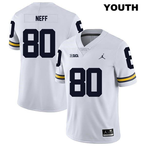 Youth NCAA Michigan Wolverines Hunter Neff #80 White Jordan Brand Authentic Stitched Legend Football College Jersey GE25H84FQ